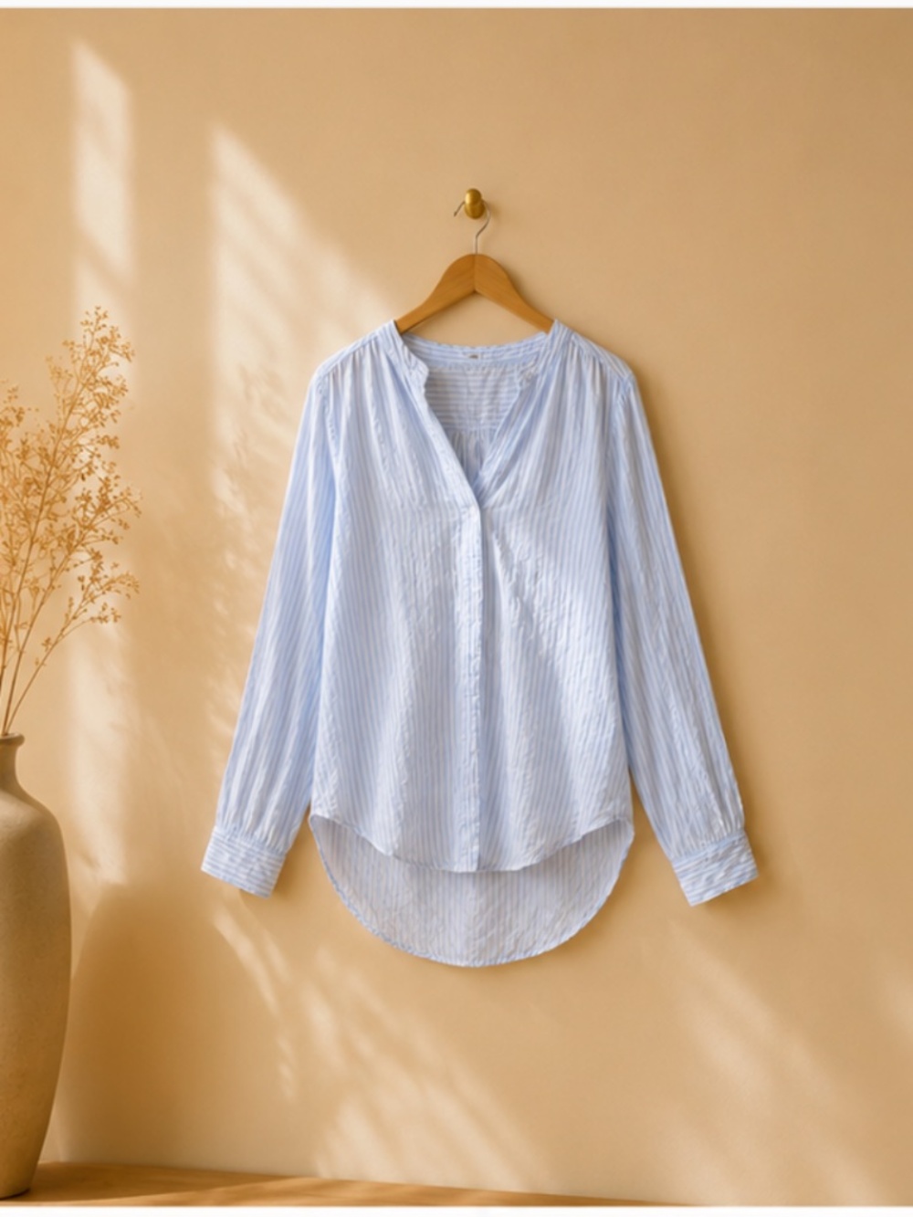 Dynamite Blue & White Striped Viscose Blouse XS Old Money Coastal Chic